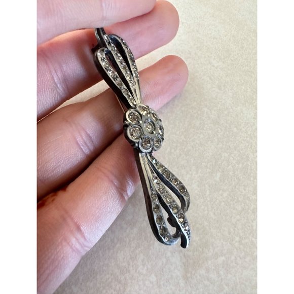 Antique Art Deco untested silver tone clear glass paste rhinestones brooch pin - Picture 5 of 10